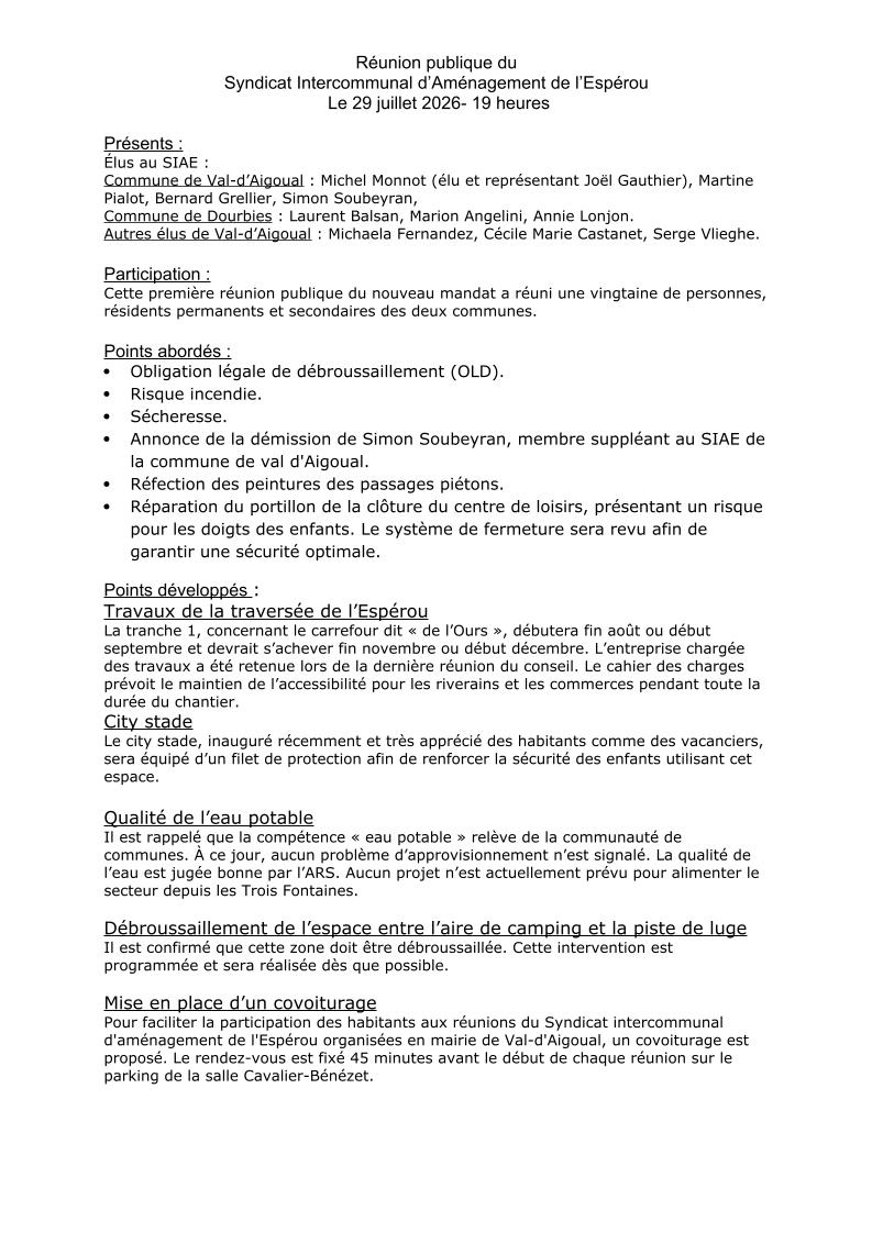 Réunion publique du 29.07.2026